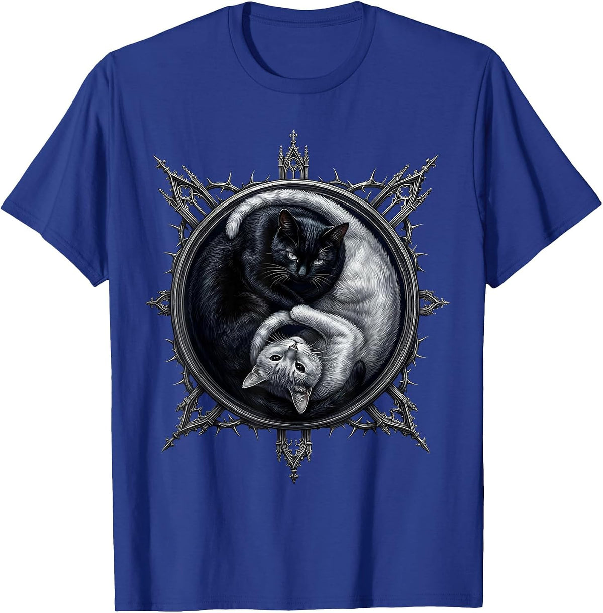 Black Cat Yin Yang Balance Graphic Design T-Shirt - Royal Blue