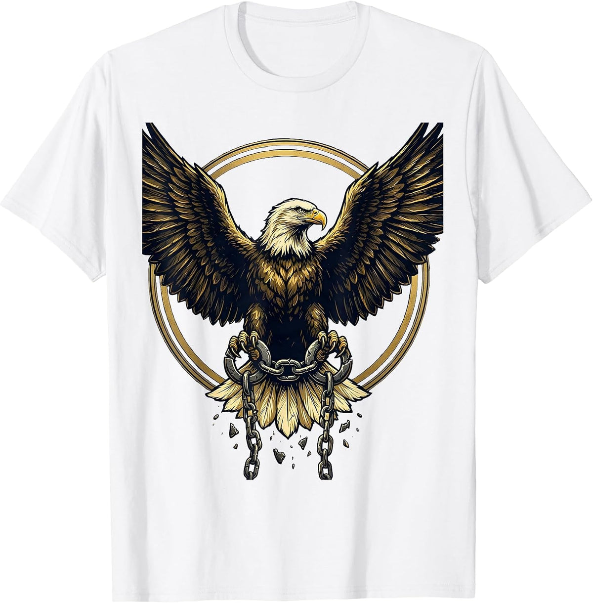 Men's Bald Eagle Broken Shackles Freedom Graphic Tee T-Shirt - White