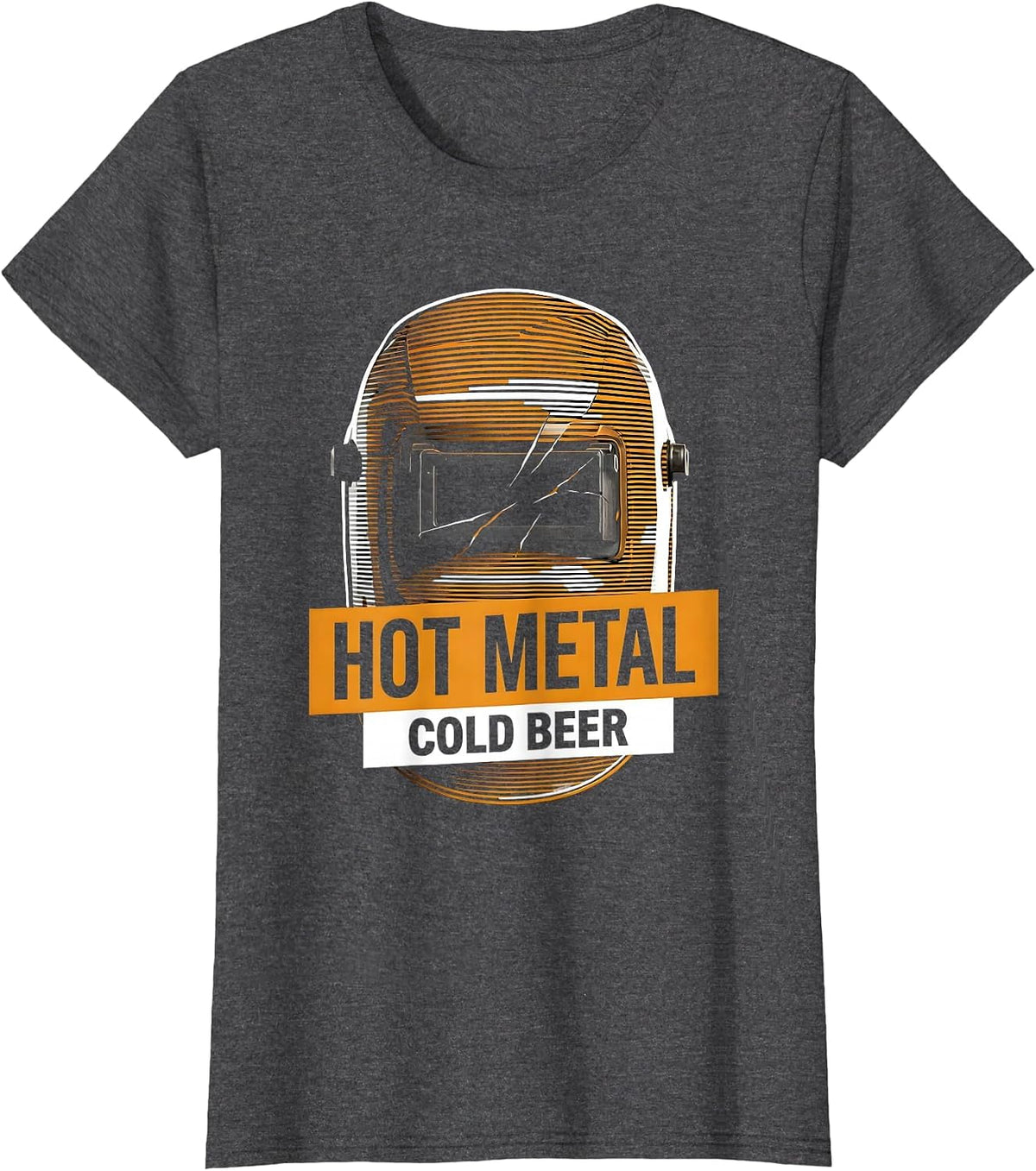 Women's Hot Metal Cold Beer Welder Graphic Design T-Shirt - Dark Heather Grey