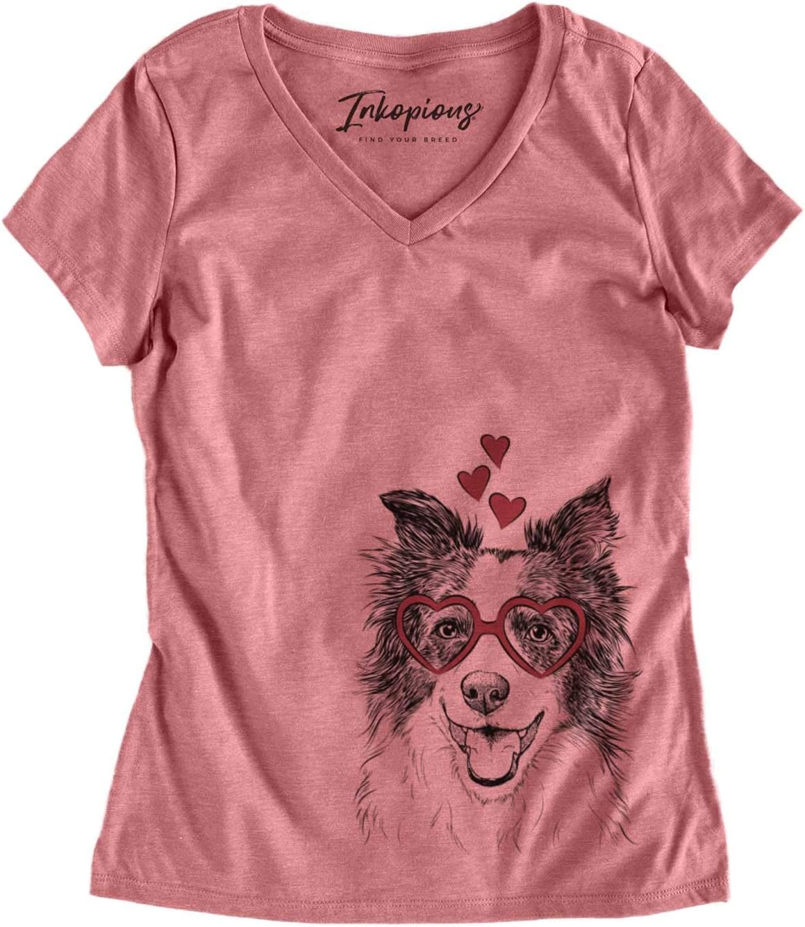Inkopious Valentine Kylee the Border Collie Dog Triblend T-Shirt - Dusty Rose V-neck