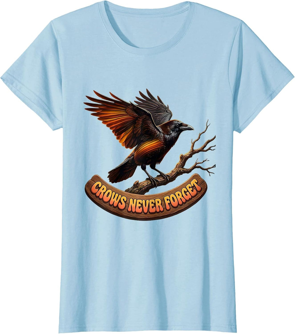 Crows Never Forget Intelligent Bird Design T-Shirt - Baby Blue