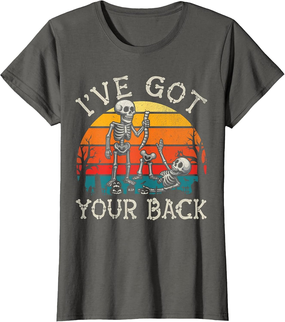 Retro I've Got Your Back Funny Halloween Skeleton Costume T-Shirt - Asphalt Grey
