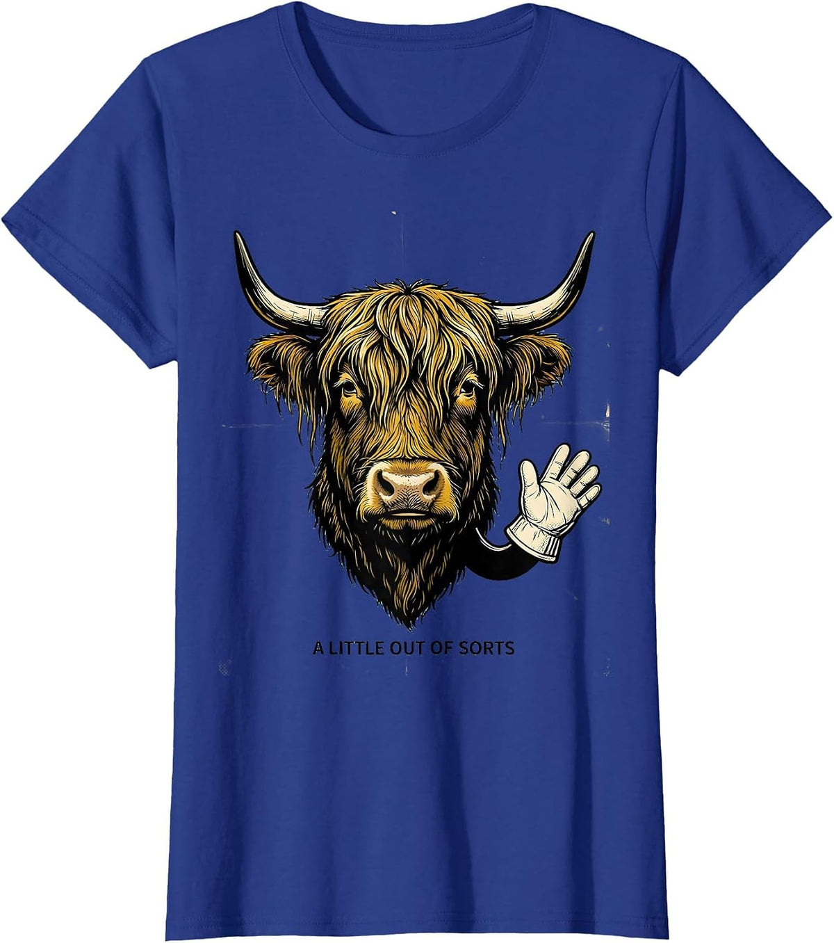 Women's A Little Out Of Sorts Retro Cartoon Highland Cow Funny T-Shirt - Royal Blue