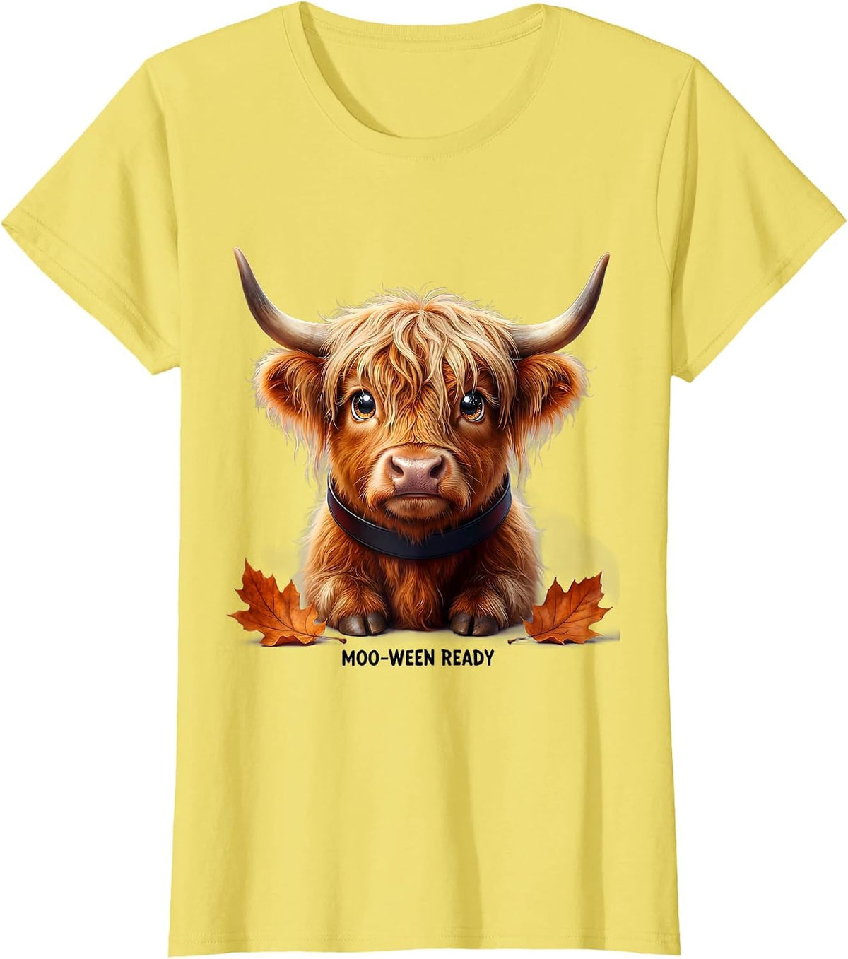 Moo-ween Ready Cute Highland Cow Halloween Fall Costume T-Shirt - Lemon Yellow