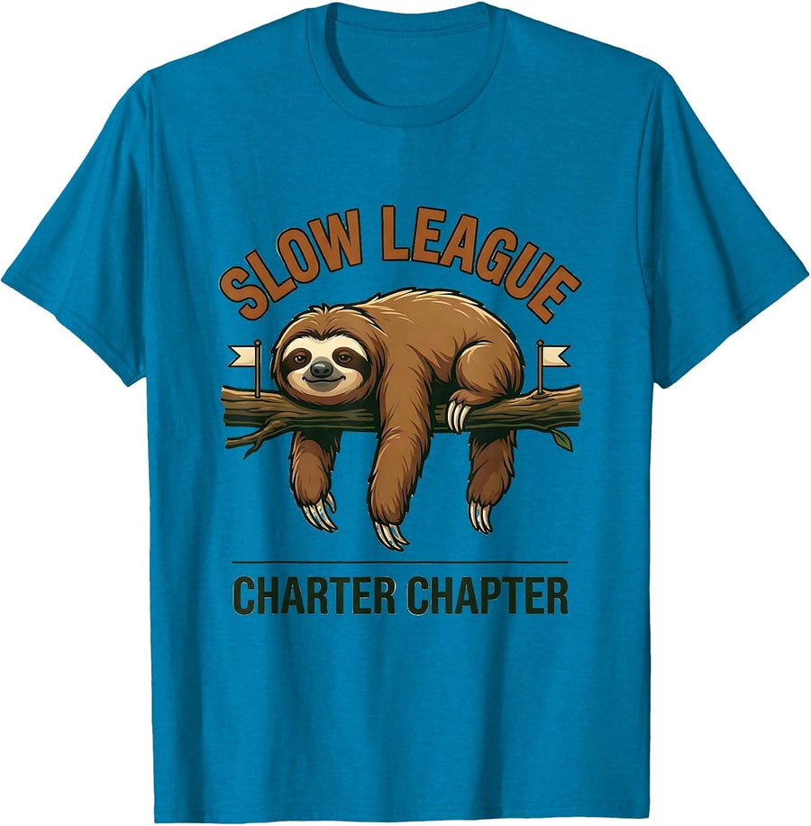 Slow League, Charter Chapter Funny Sloth Lover Lazy Humor T-Shirt - Sapphire Blue