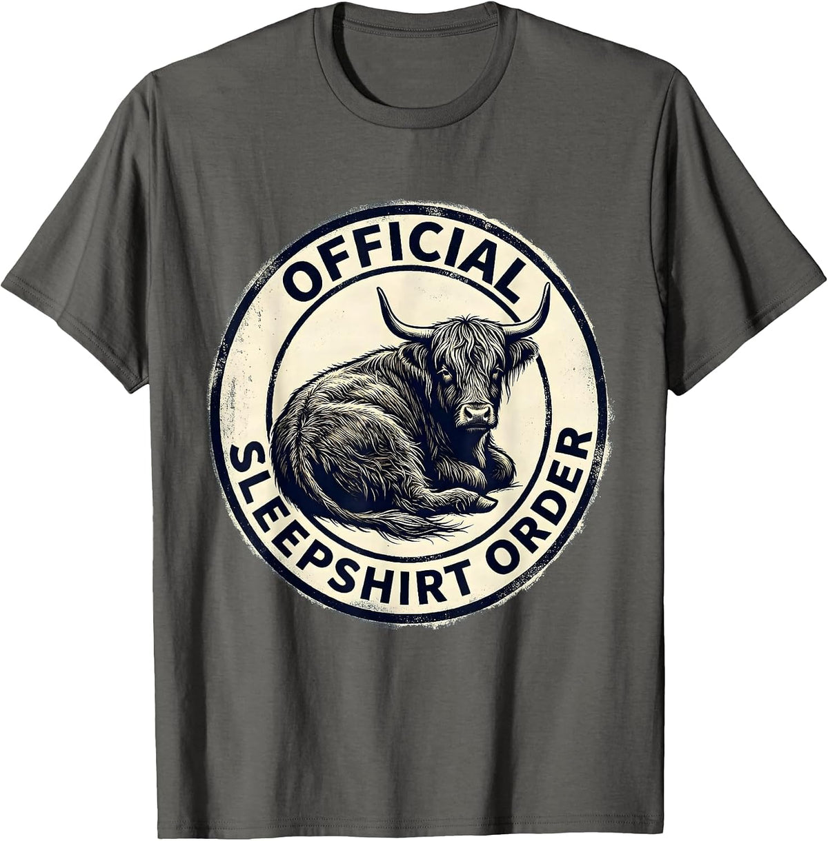 Official Sleepshirt Order Cozy Highland Cow Novelty Pajama T-Shirt - Asphalt Grey