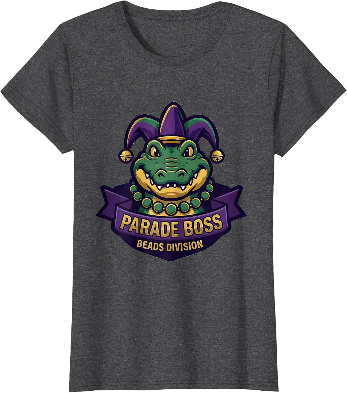Women's Parade Boss Beads Division Mardi Gras Carnival Costume Party T-Shirt - Dark Heather Grey