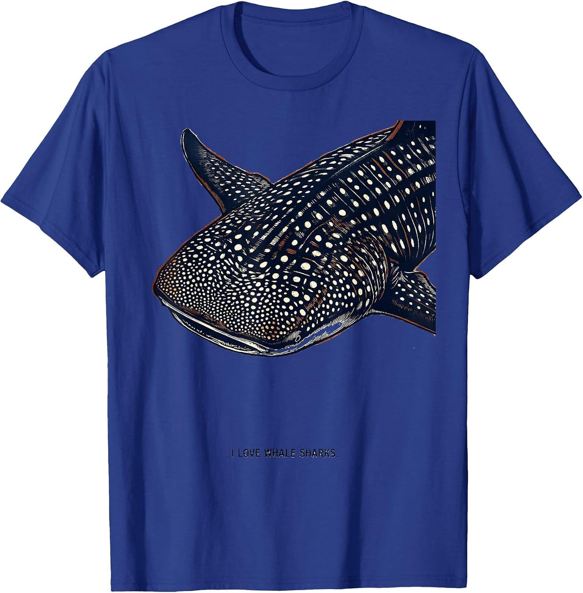 I Love Whale Sharks Linocut Ocean Wildlife Animal Lover T-Shirt - Royal Blue