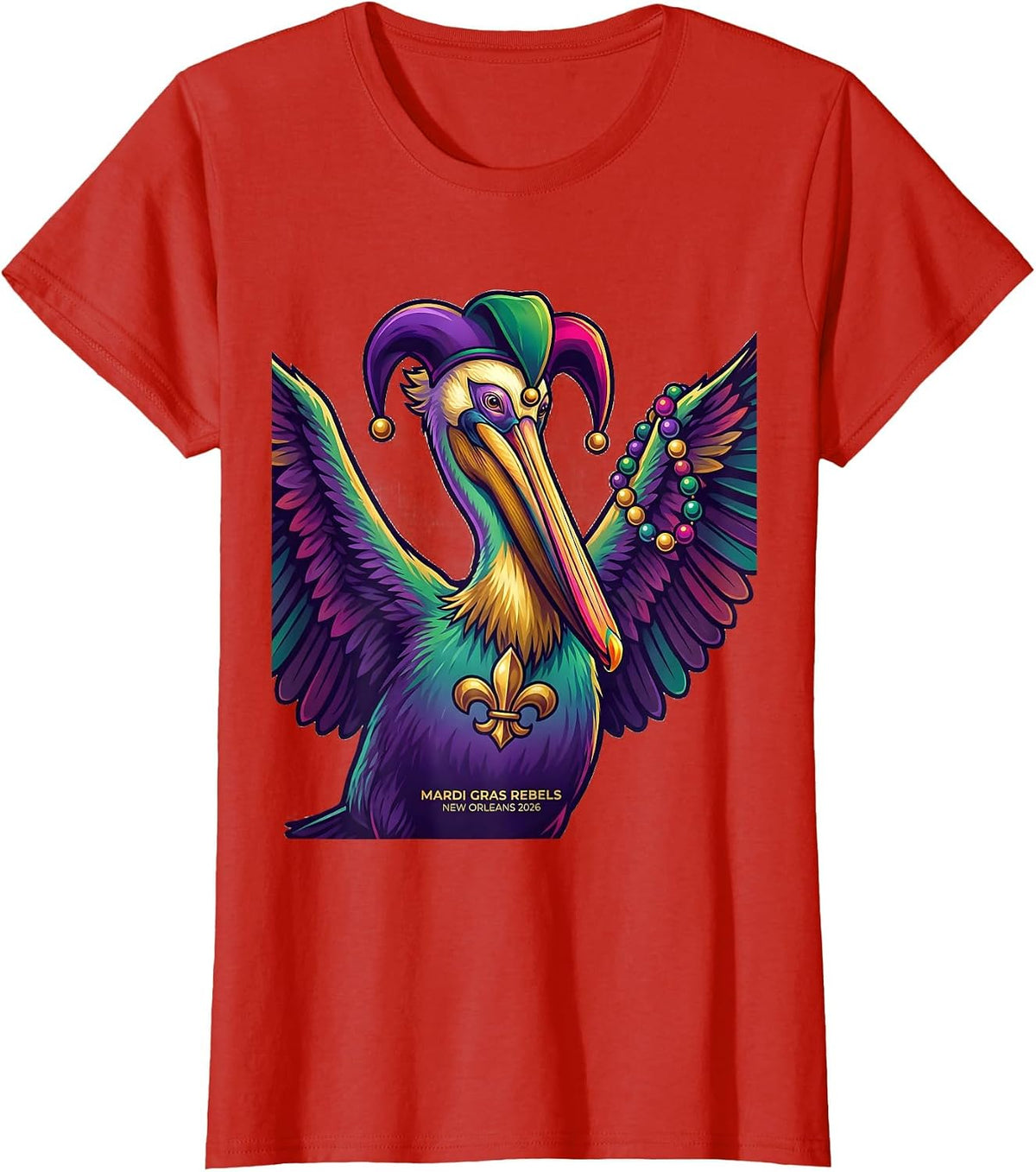Women's Mardi Gras Rebels New Orleans 2026 Colorful Carnival Party T-Shirt - Red