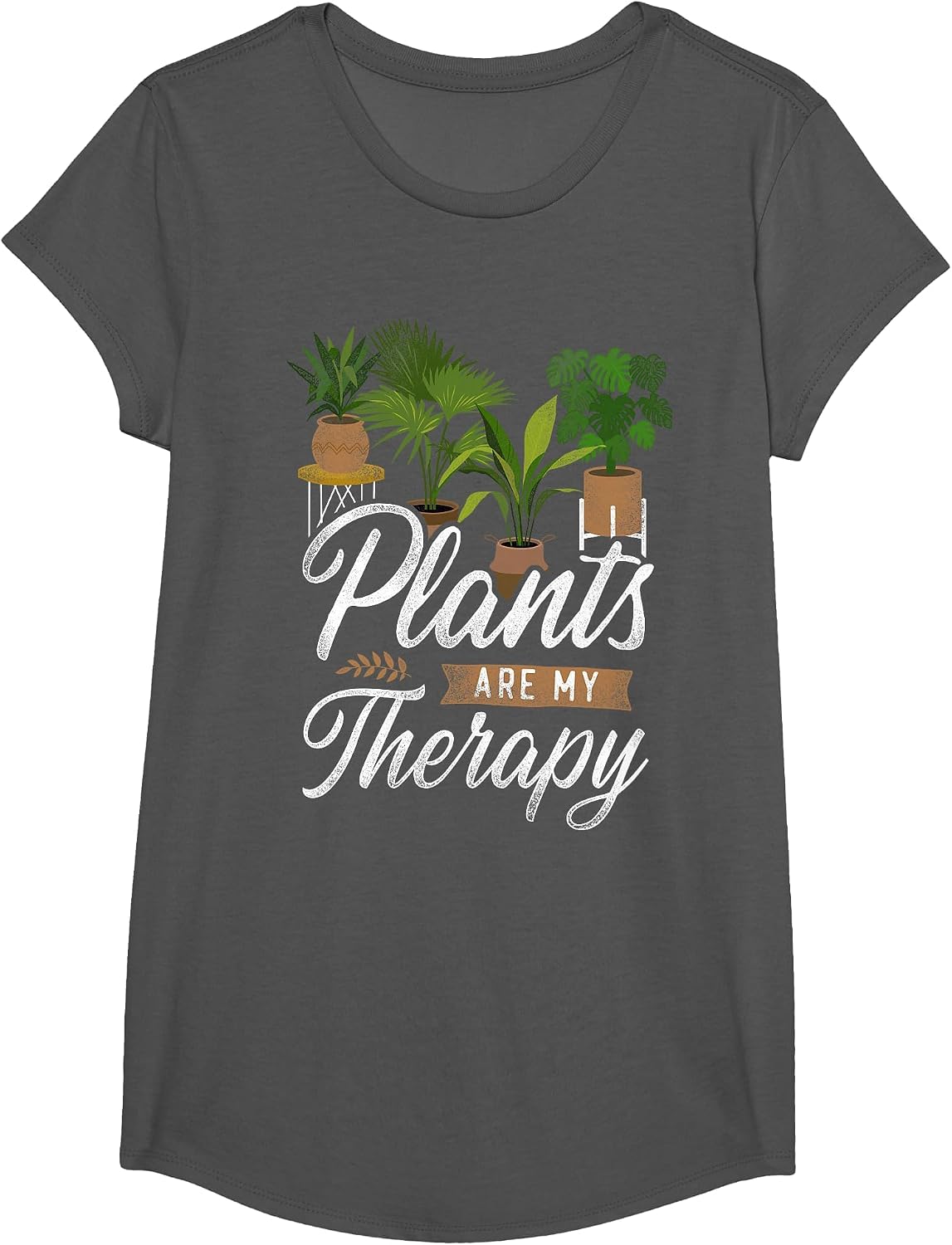 Plant Lover Gardening Plants are My Therapy T-Shirt - Girls Asphalt Grey