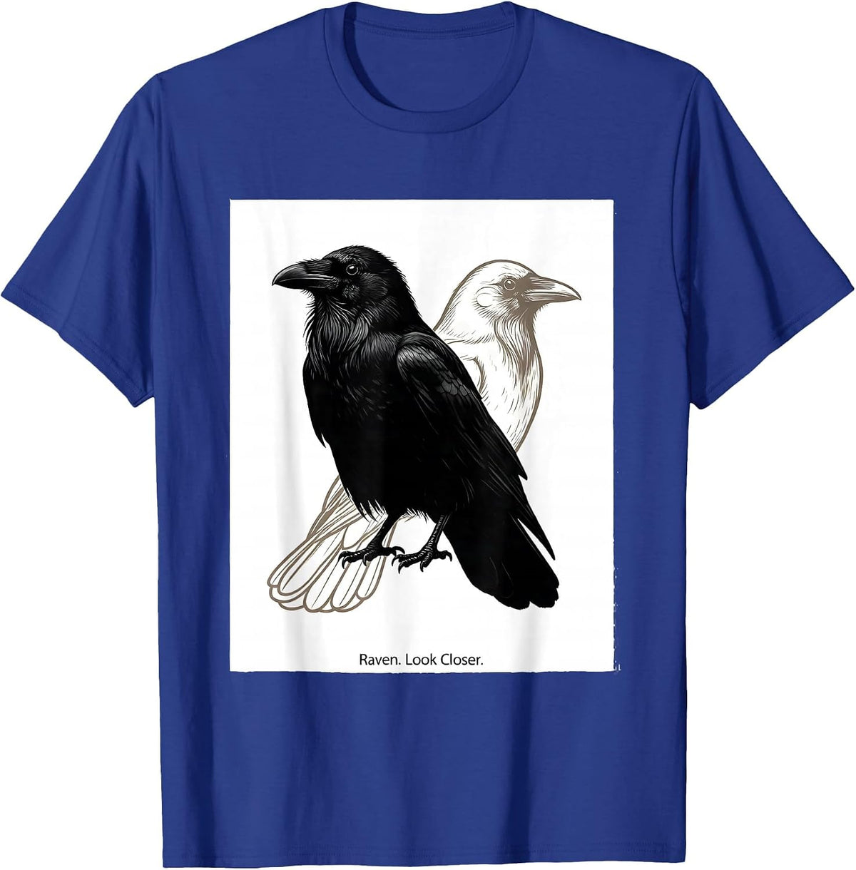 Raven Look Closer Minimalist Crow Bird Humor T-Shirt - Royal Blue