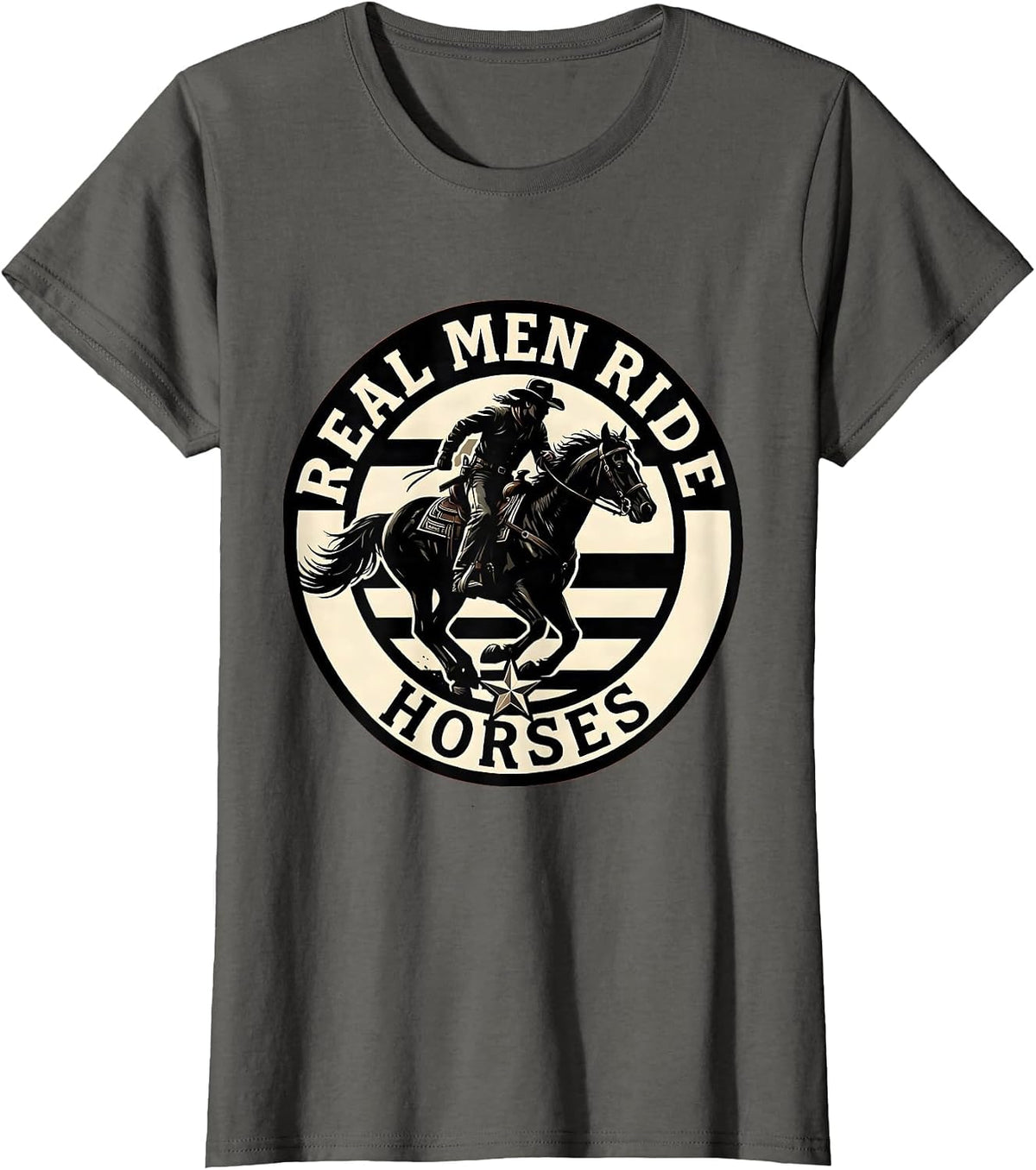 Women's Real Men Ride Horses Cowboy Design T-Shirt - Asphalt Grey
