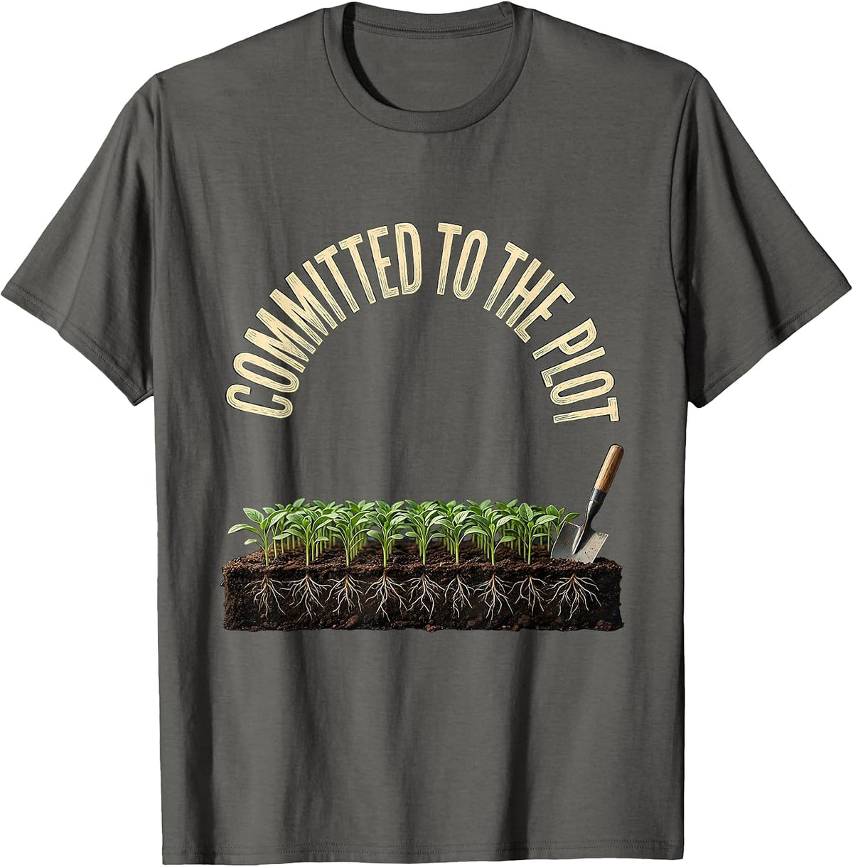 Men's Committed To The Plot Funny Gardening Plant Lover Gift T-Shirt - Asphalt Grey