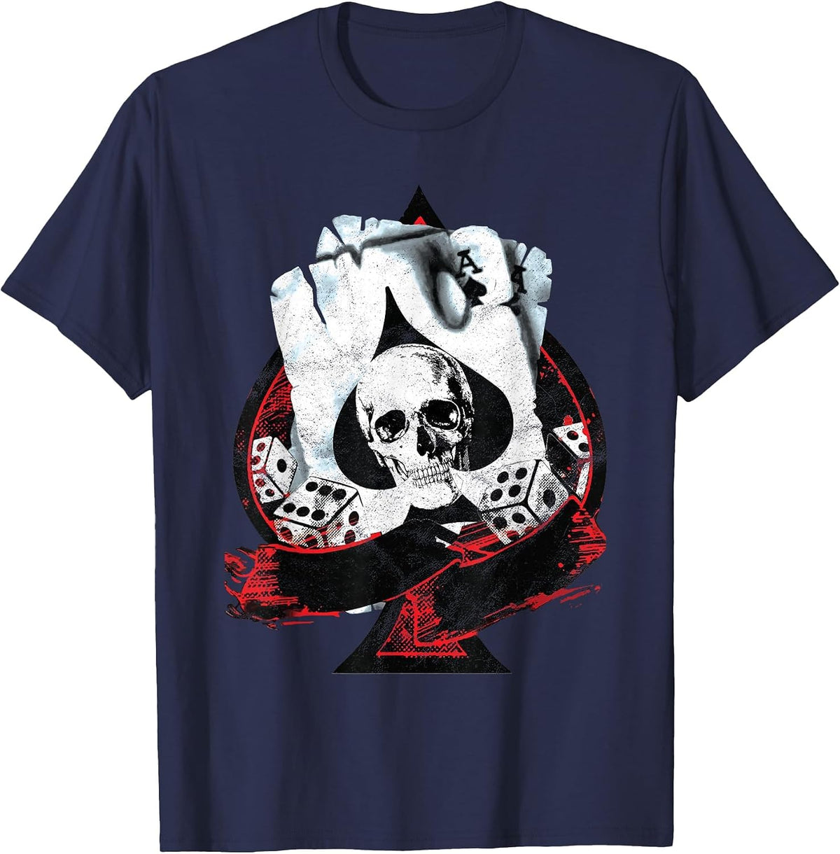 Scorched Ace of Spades Dice Poker Player T-Shirt - Navy Blue