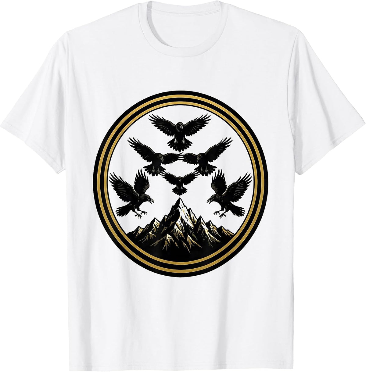 Men's Crow Silhouettes V-Formation Over Mountains T-Shirt - White