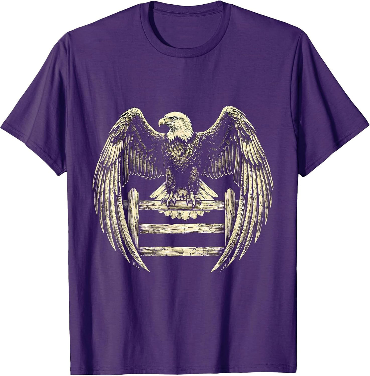 Men's Bald Eagle Perched on Split-Rail Fence T-Shirt - Purple