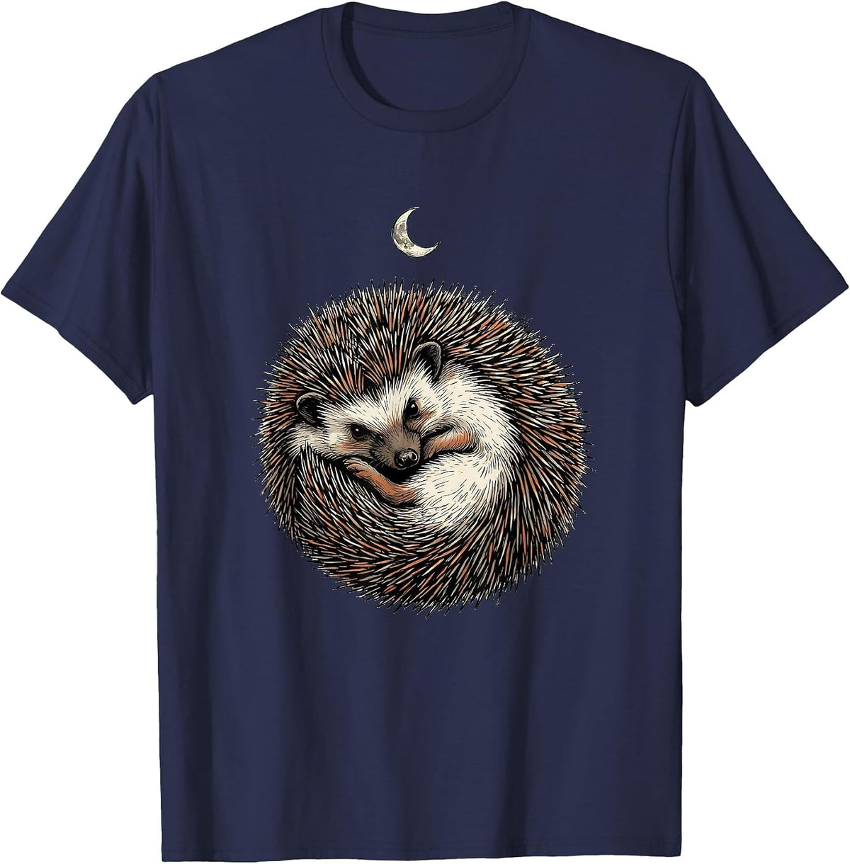 Curling Hedgehog Hand-Sketched Cute Animal Lover Gift T-Shirt - Navy Blue