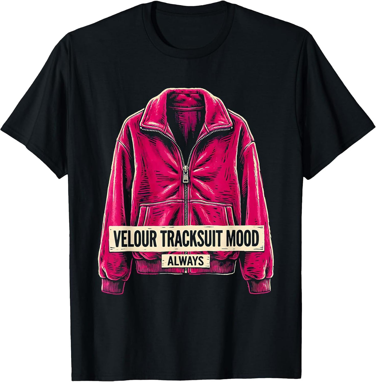 Men's Velour Tracksuit Mood Always Y2K Graphic Design T-Shirt - Black