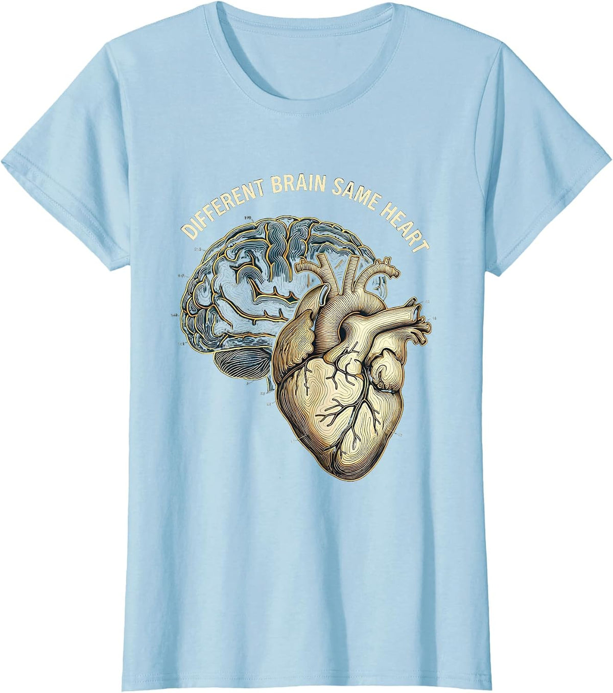 Different Brain Same Heart Autism Awareness Design T-Shirt - Baby Blue