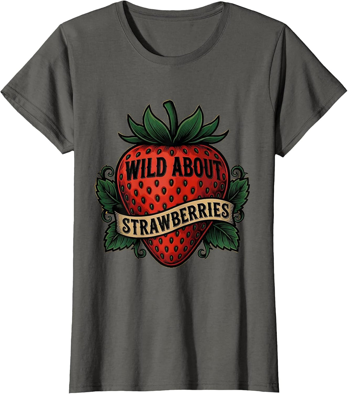 Women's Wild About Strawberries Fruit Lover Design T-Shirt - Asphalt Grey