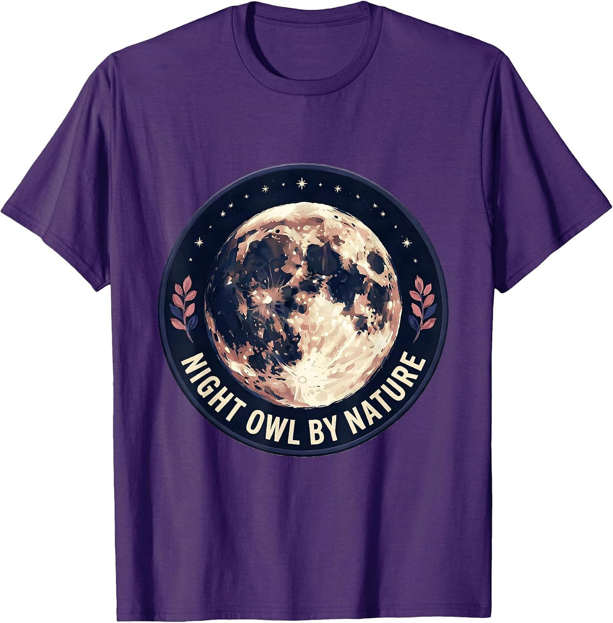 Night Owl By Nature Whimsical Boho Moon Phase Celestial T-Shirt - Purple