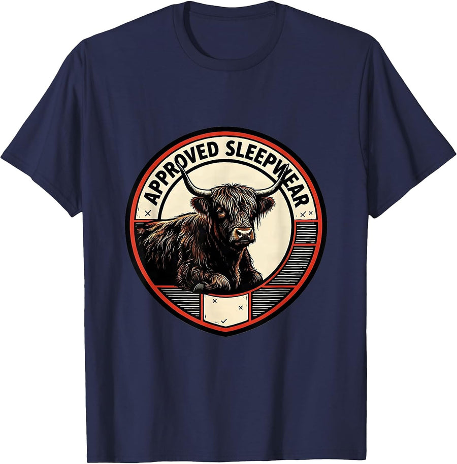 Approved Sleepwear Funny Highland Cow Attitude Humor T-Shirt - Navy Blue