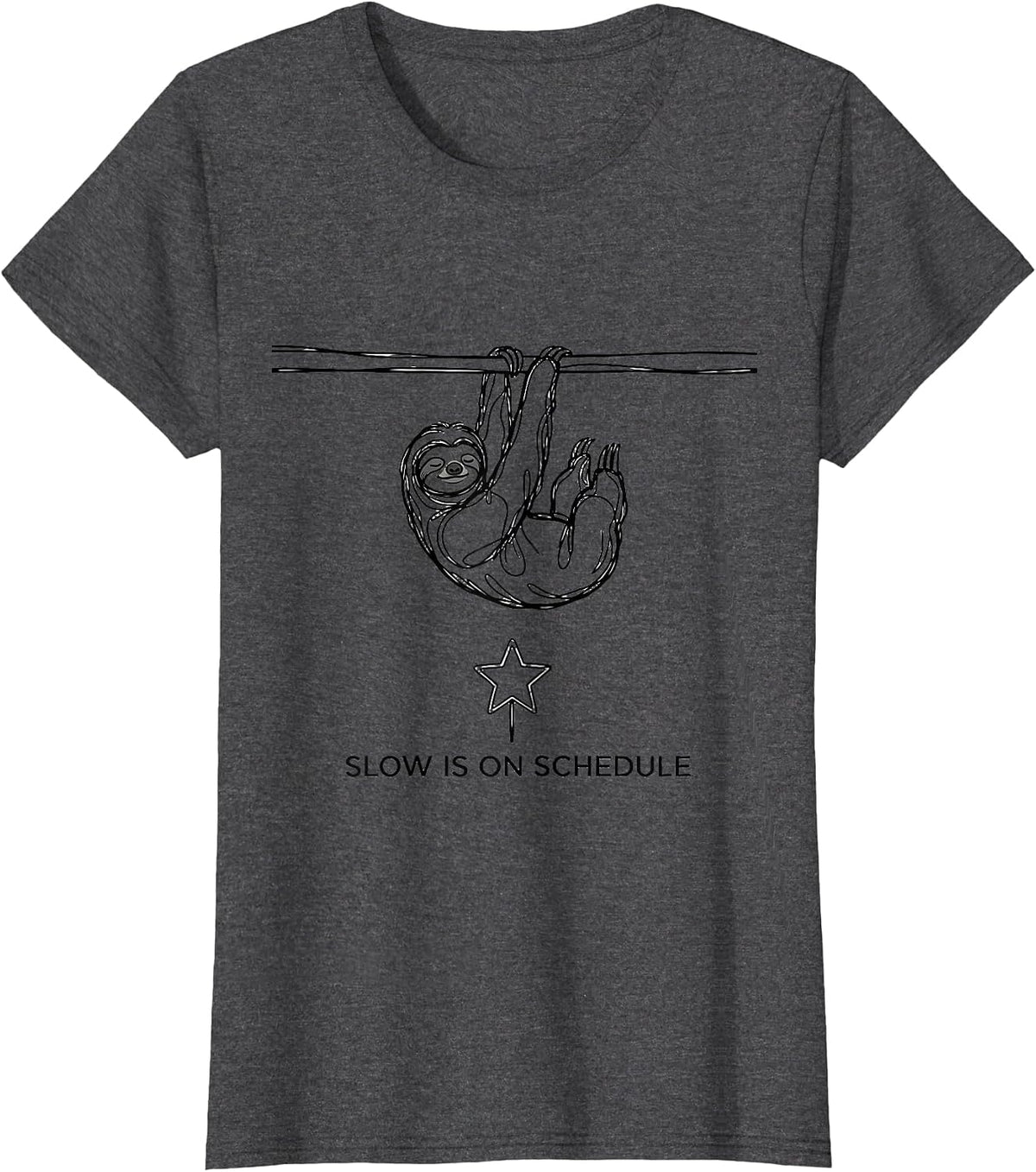 Women's Slow Is On Schedule Funny Sloth Lover Christmas Ugly Sweater T-Shirt - Dark Heather Grey