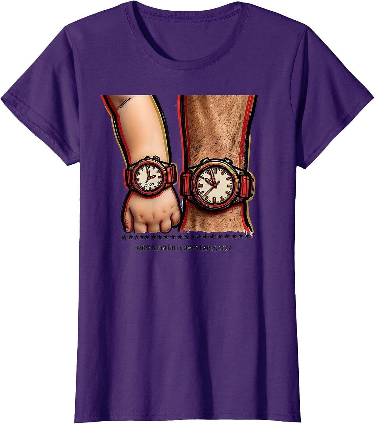 Women's Kids Midnight Comes Early 2027 Family New Year Party T-Shirt - Purple