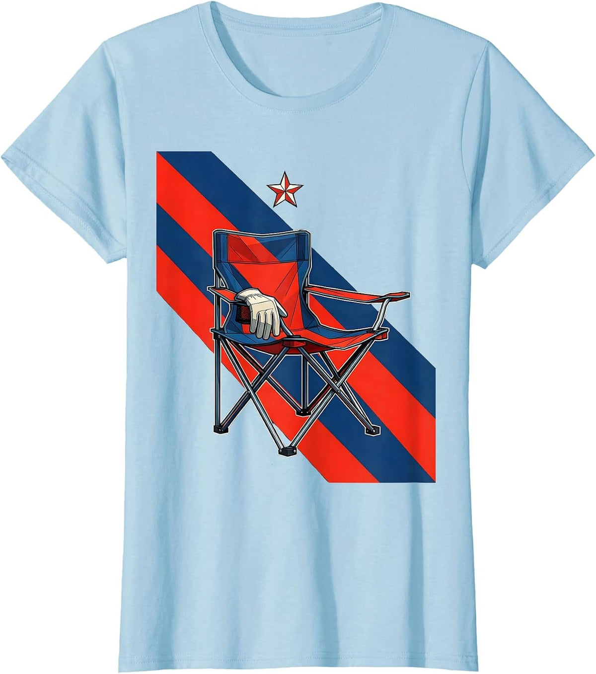Women's Geometric Folding Chair Patriotic Labor Day Tribute T-Shirt - Baby Blue