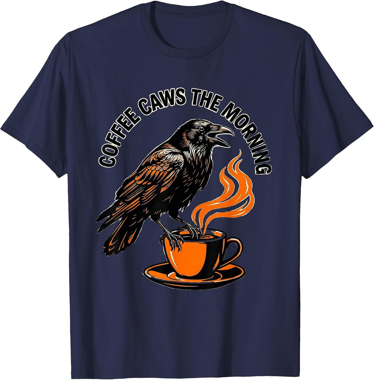 Coffee Caws The Morning Crow Design T-Shirt - Navy Blue