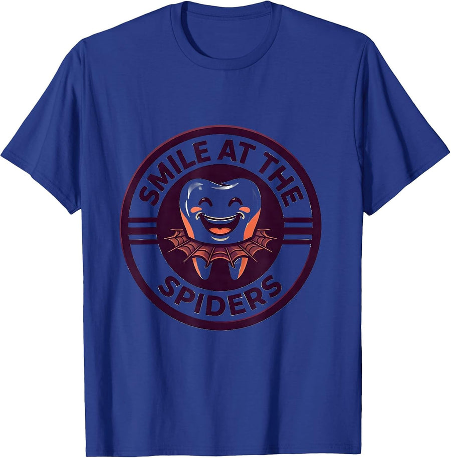 Smile at the Spiders Funny Dentist Halloween Dental Costume T-Shirt - Royal Blue
