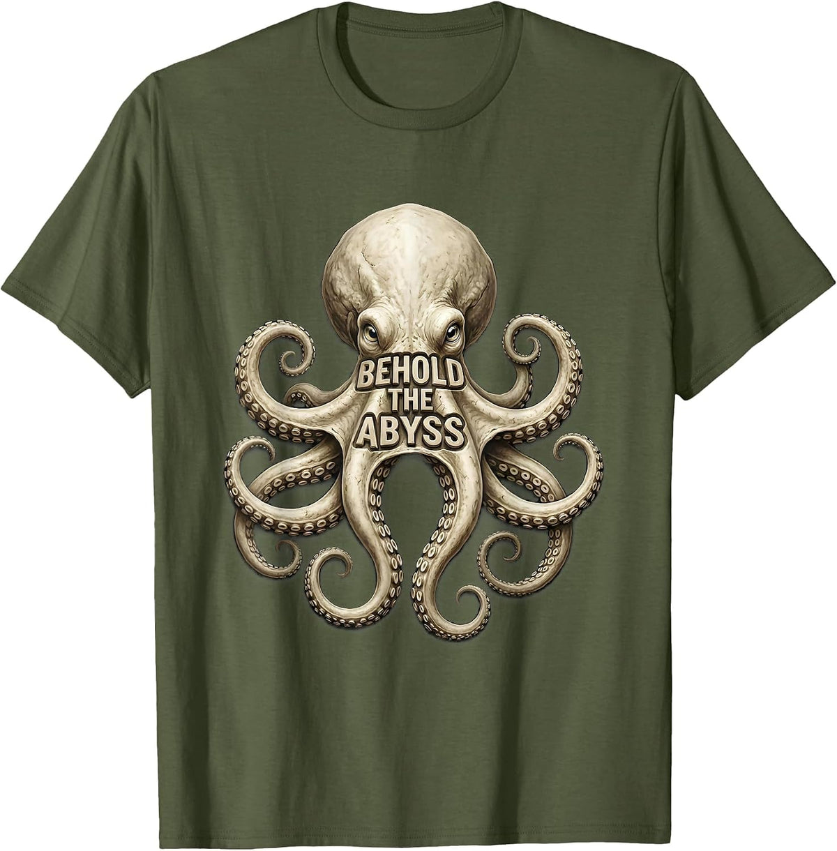 Behold The Abyss Octopus Silhouette Sea Creature Ocean Lover T-Shirt - Olive Green