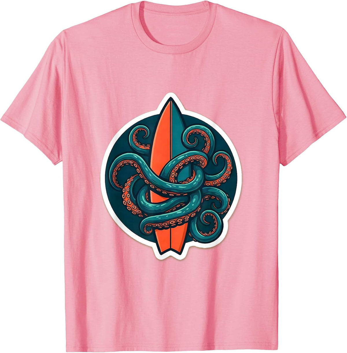 Men's Octopus Tentacles Surfboard Fin Surf Design T-Shirt - Pink