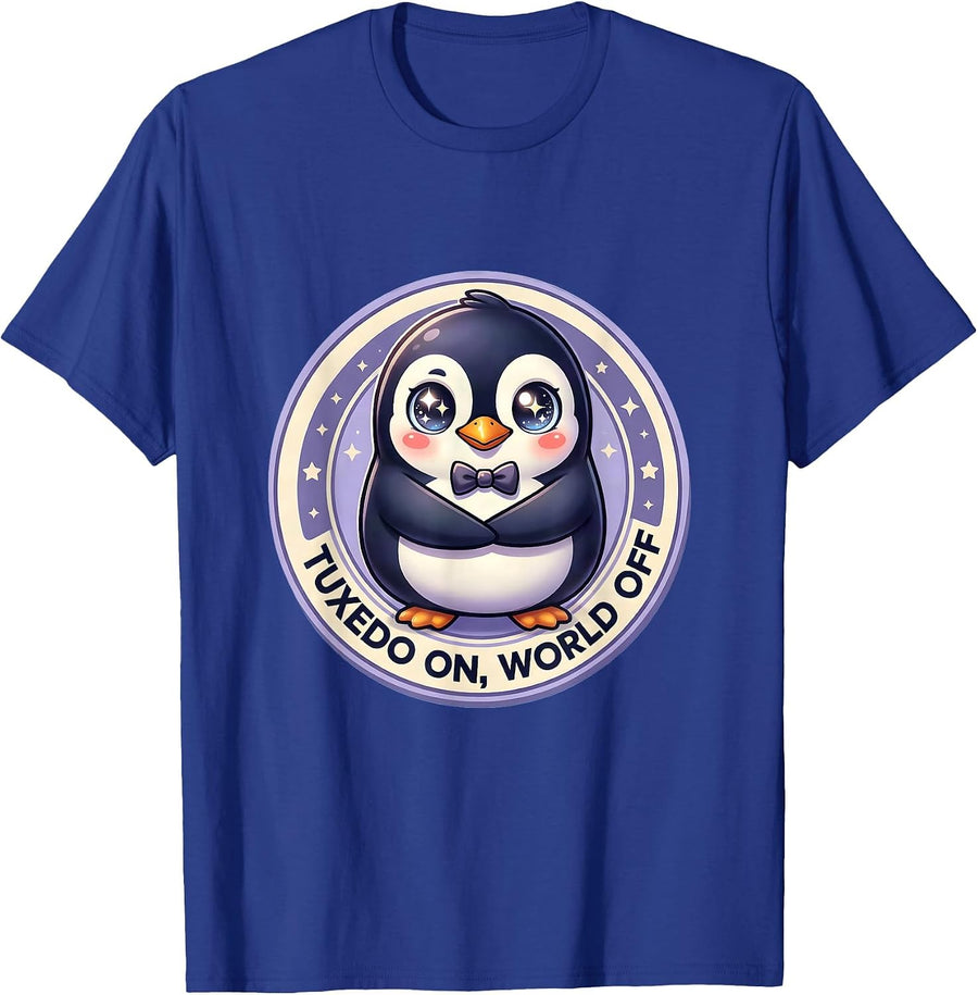 Tuxedo On World Off Funny Penguin Design T-Shirt - Royal Blue