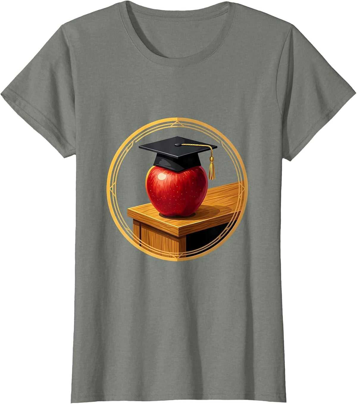 Preschool Teacher Apple Graduation Cap Desk Design T-Shirt - Olive Heather