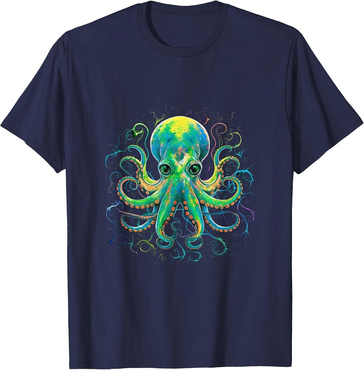 Psychedelic Rainbow Octopus Kraken T-Shirt - Navy Blue