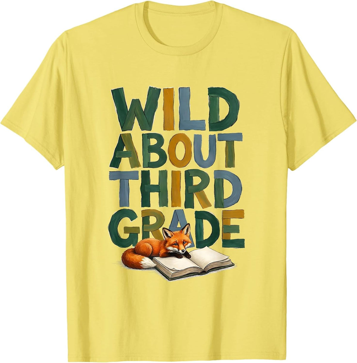 Men's Wild About Third Grade Storybook Teacher Animal Print School T-Shirt - Lemon Yellow
