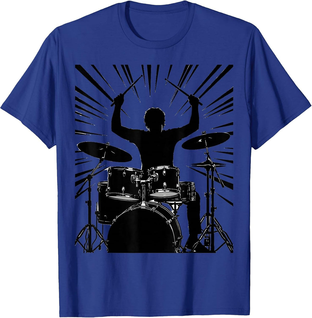 Drummer With Flying Drumsticks Concert Graphic T-Shirt - Royal Blue