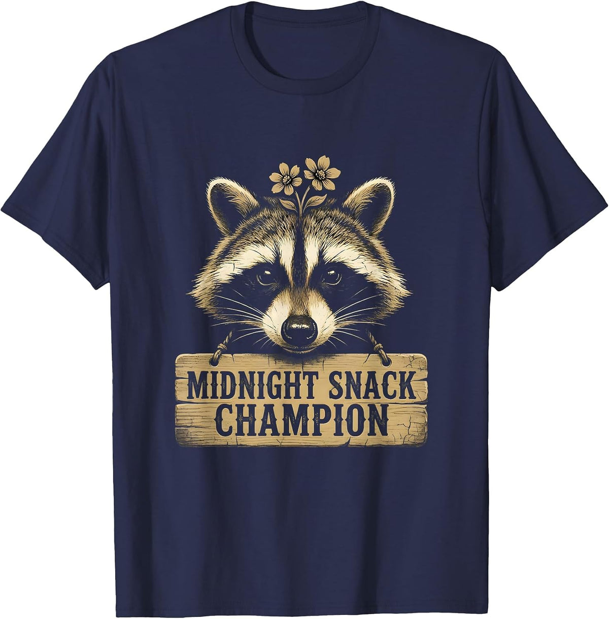 Men's Midnight Snack Champion Raccoon Design T-Shirt - Navy Blue