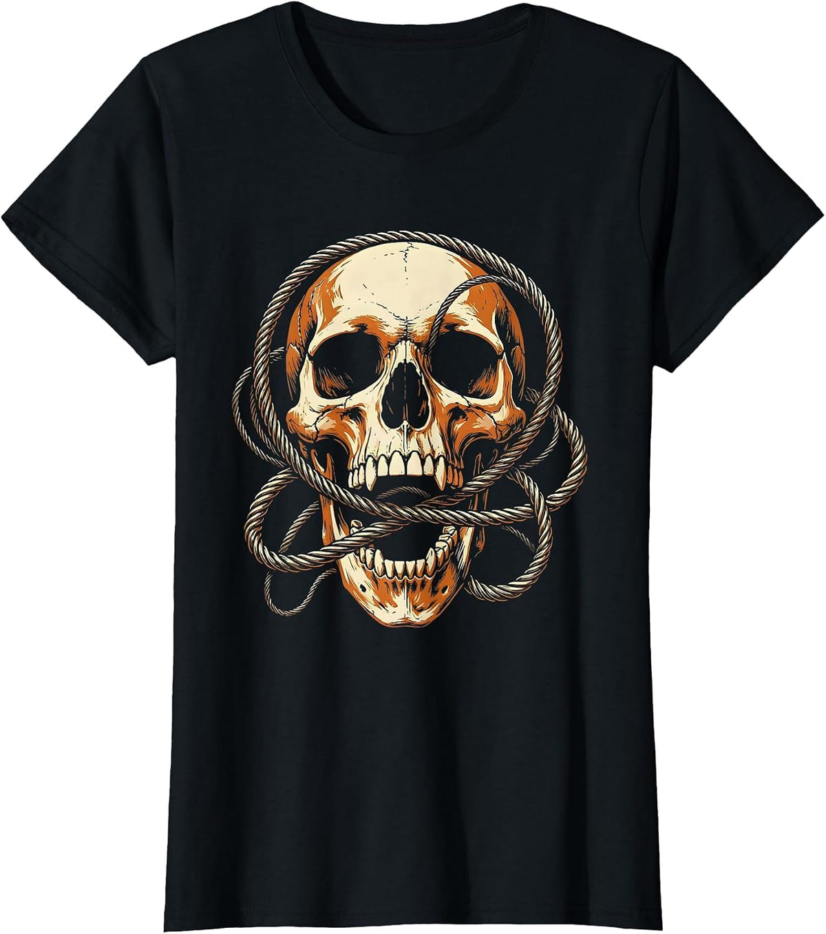 Women's Crow Skull Tangled Guitar Strings Grunge Art T-Shirt - Black