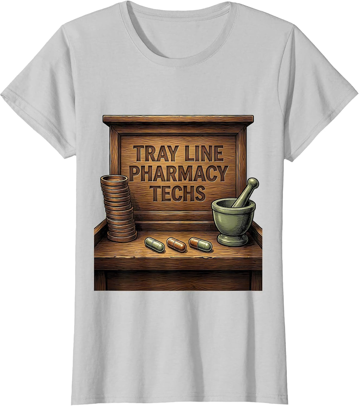 Tray Line Pharmacy Techs Funny Pharmacy Technician Pun T-Shirt - Silver Grey