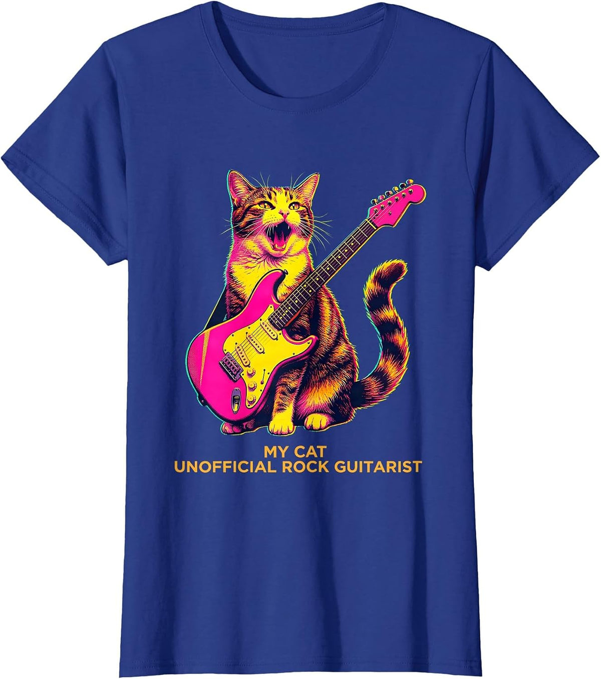 Women's My Cat, Unofficial Rock Guitarist Funny Cat Rock Music Lover T-Shirt - Royal Blue