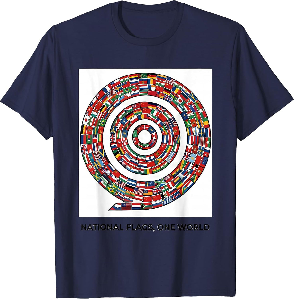 National Flags One World Geography Enthusiast World Traveler T-Shirt - Navy Blue
