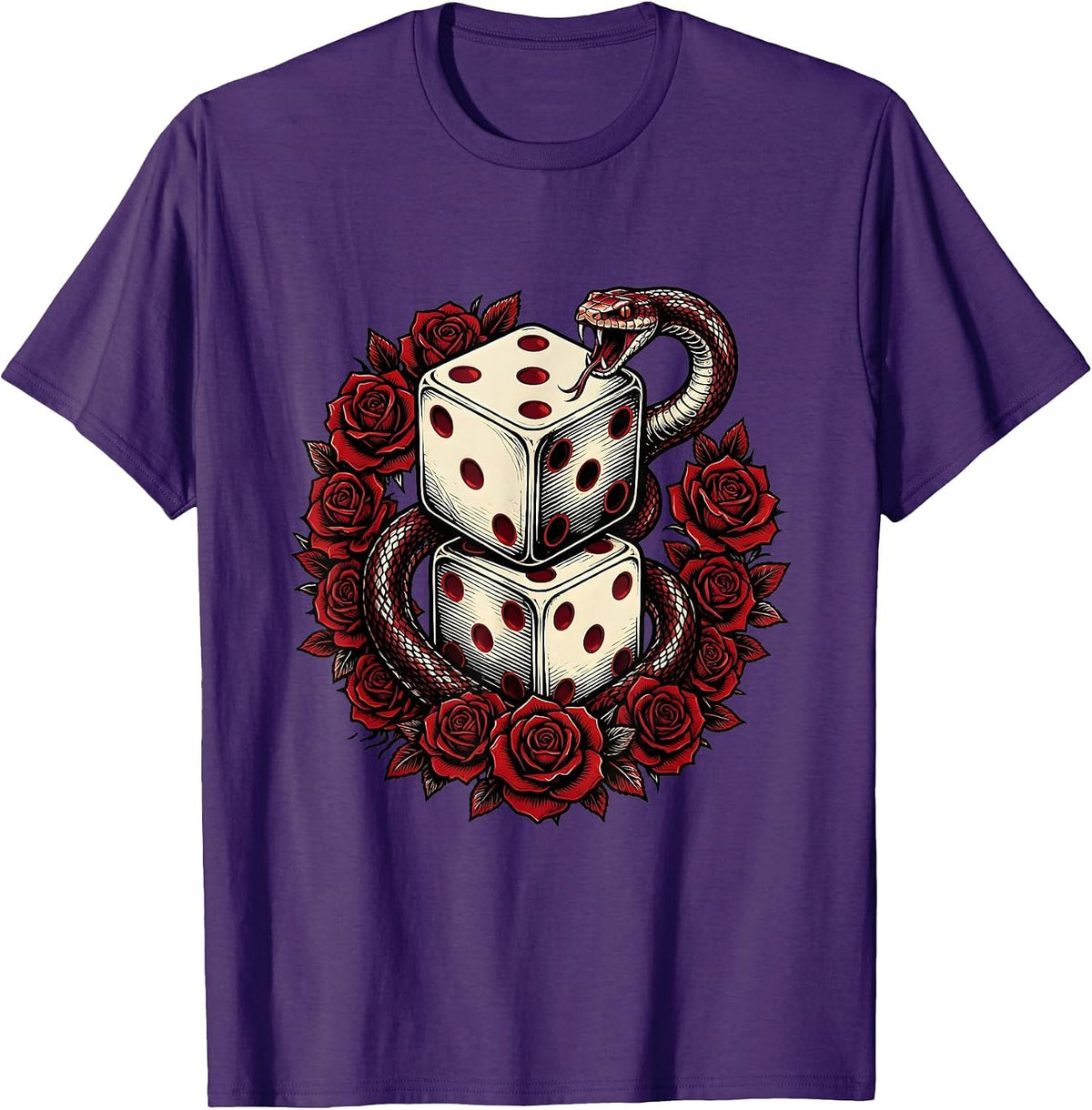 Snake Eyes Craps Table Gambling Graphic Tee T-Shirt - Purple