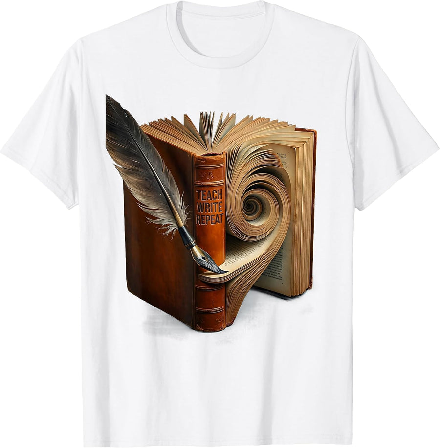 Teach Write Repeat English Teacher Design T-Shirt - White