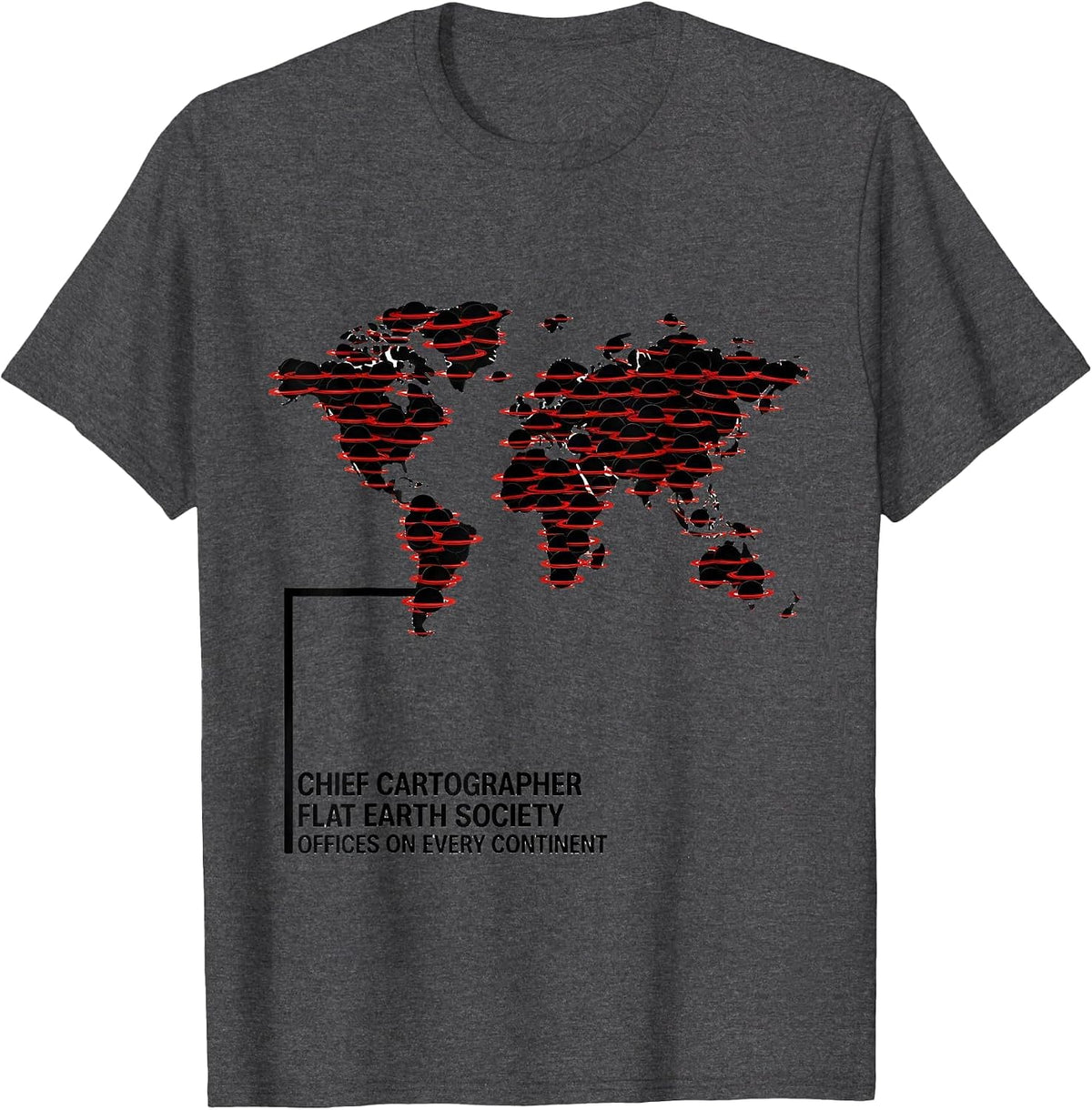 Men's Chief Cartographer Flat Earth Conspiracy Humor T-Shirt - Dark Heather Grey