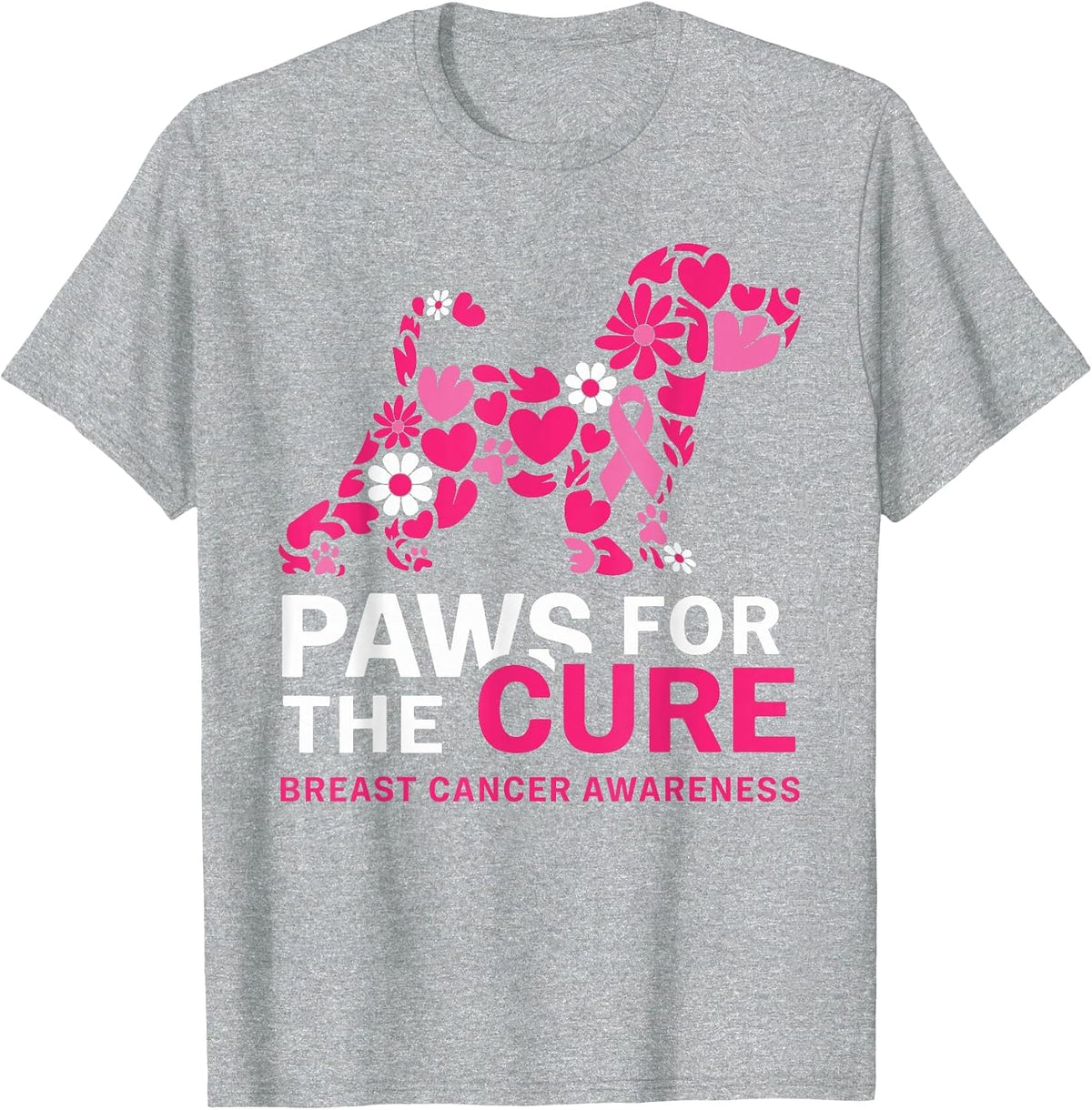 Paws for The Cure Pink Beagle Breast Cancer Awareness Month T-Shirt - Heather Grey