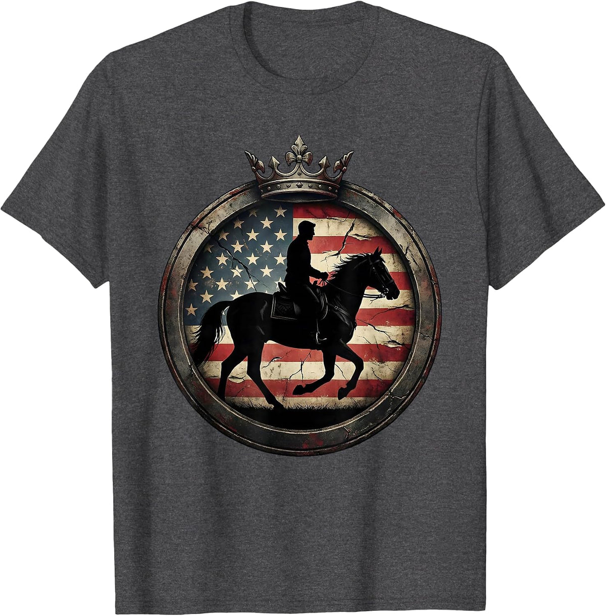 Men's Red Freedom Lone Rider Horseback Sunset Design T-Shirt - Dark Heather Grey