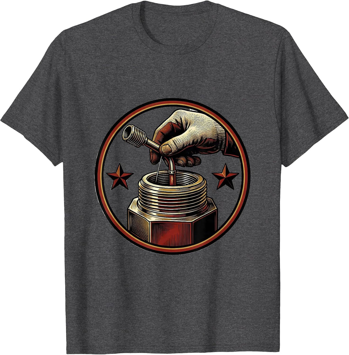 Men's Sealed Pipe Union Badge Funny Plumber Pipefitter Occupation T-Shirt - Dark Heather Grey