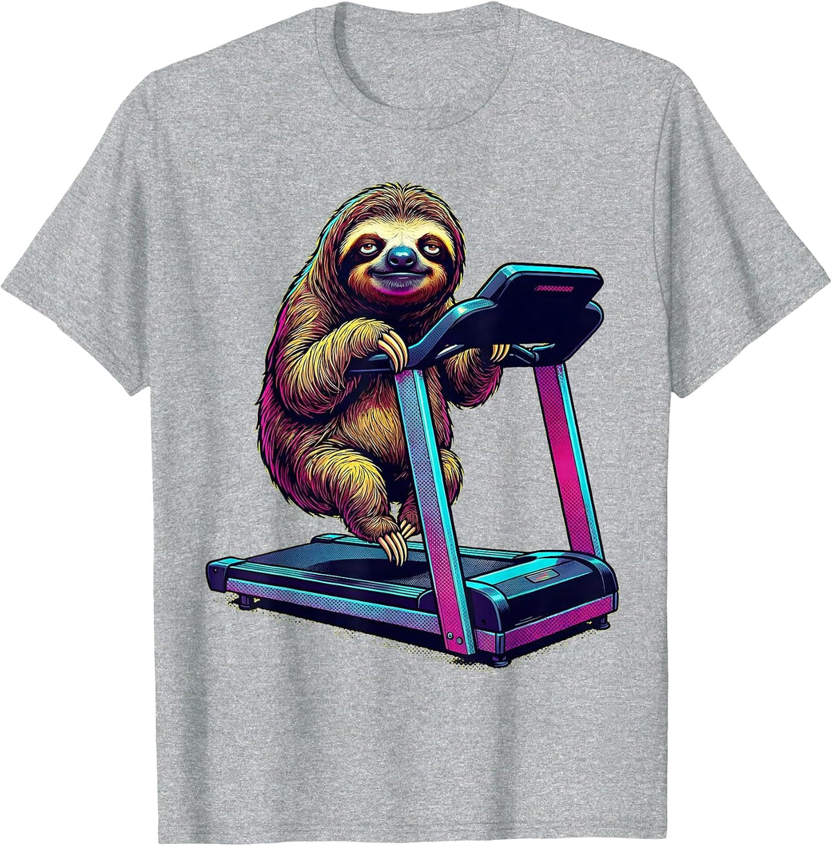 Men's Funny Sloth Hanging On Treadmill Illustration T-Shirt - Heather Grey
